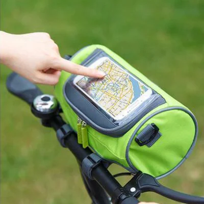 Bolsa de bicicleta cilíndrica portátil para bicicleta frontal para guidão com bolsa transparente para passeios e mais atividades ao ar livre Wbb10163